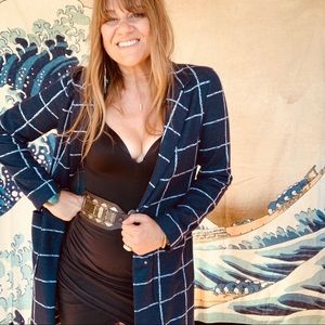 Black Rivet geometric blue sweater jacket S